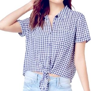 Old Navy Plus Size Blue Checkered Front Tie Top